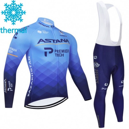 Set Langarmtrikot + Trägerhose Lange 2021 Astana-Premier Tech Winter Thermal Fleece N001